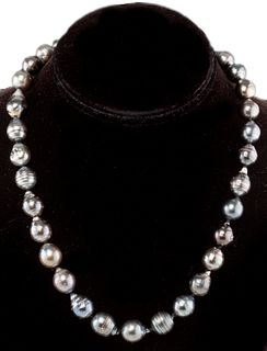 Gray Baroque Pearl Necklace, 14K Clasp