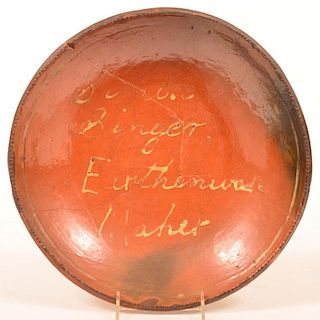 Pennsylvania Redware Pottery Charger.
