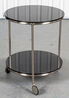 Modern Black Glass And Chrome Table