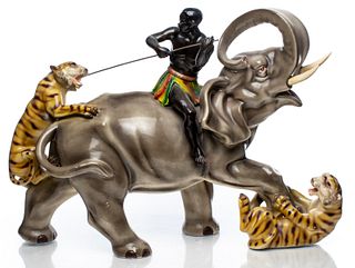 Large "Tiger Attack" Ceramic Sculpture