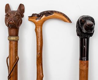 Assorted Carved Animal Figural Walking Sticks, 3