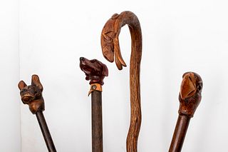 Assorted Carved Animal Figural Walking Sticks, 4