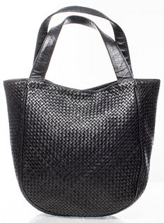 Bottega Veneta Black Woven Leather Tote Handbag