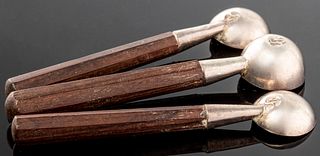 William Spratling Silver & Wood Salt Spoons Set 3