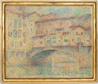 Schatz Signed "Ponte Vecchio" Oil on Canvas