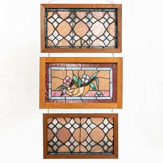 THREE-PIECE GROUP OF STAINED GLASS WINDOWS