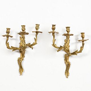PAIR, LOUIS XV STYLE HANGING 3-LIGHT WALL SCONCES