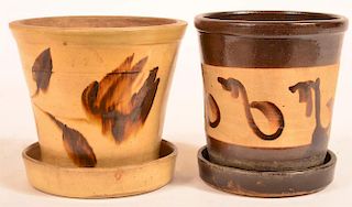 Two Stoneware Pottery Flower Pots.