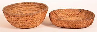 Two Rye Straw Coil Baskets.