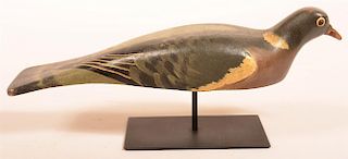 Vintage Patented Painted Wood Pigeon Decoy.
