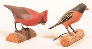 Two Carved and Painted Bird Figures.
