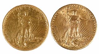 Two St. Gaudens $20 Gold Coins 