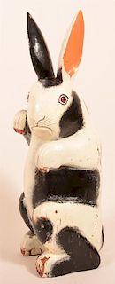 Folk Art Carved and Painted Wood Rabbit Figure.