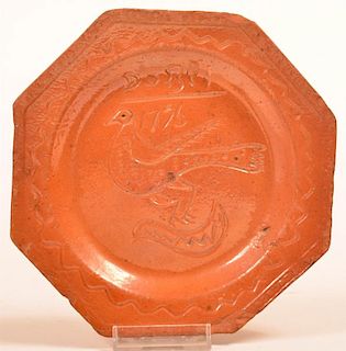 19th Century Redware Sgraffito Decorated Plate.