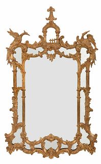 Chinese Chippendale Style Carved Giltwood Mirror