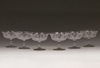 Set of 6 Gustav Stickley Lily Pattern Crystal Glasses c1915