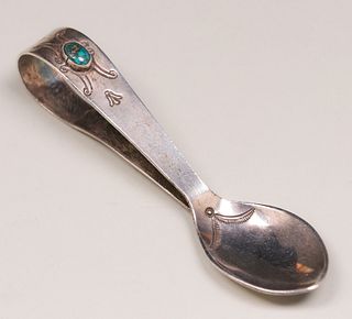 Navajo Silver & Turquoise Baby Spoon c1930s
