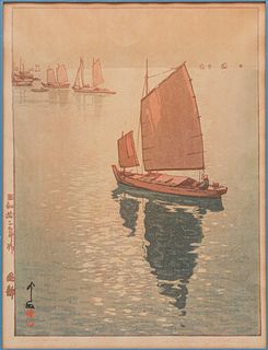 Antique Japanese Woodblock Print "Calm Wind"