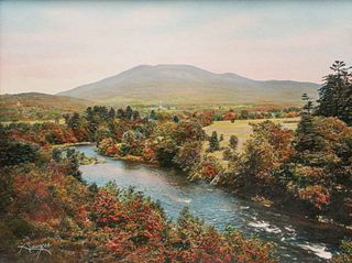Vintage New Hampshire, Mt Ascutney â€“ Sugar River Tinted Photo c1920