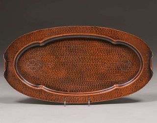 Craftsman Studios â€“ Los Angeles #903 Hammered Copper Oval Tray c1920s