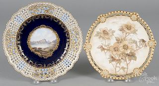 Meissen reticulated porcelain cabinet plate, 19th c., with a hand-painted harbor scene, 10'' dia.