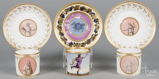 Three French porcelain cups and saucers, early 19th c.