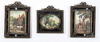 Three miniature printed works housed in chased brass frames