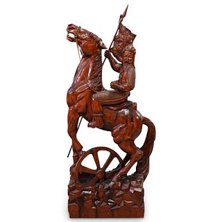 Monumental Genghis Khan Wood Sculpture