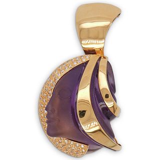 Erwin Pauly Retro Amethyst Carved 18k Gold Pendant