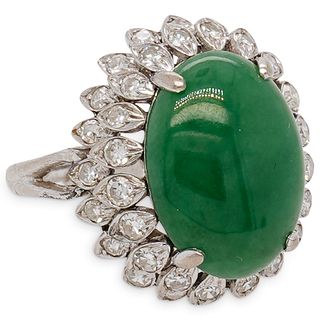 Art Deco Style Jade and Diamond Cocktail Ring