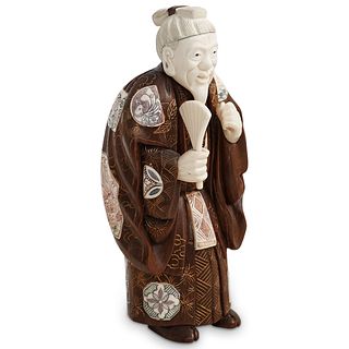 Antique Japanese Wood Inlay Figurine