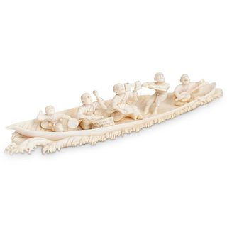 Chinese Carved Bone Musicians on Leaf