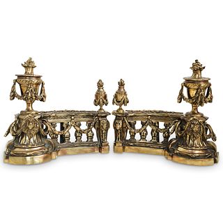 Pair of Antique Gilt Bronze Fireplace Chenets Andirons