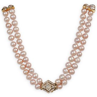 14k Pearl & Diamond Choker Necklace