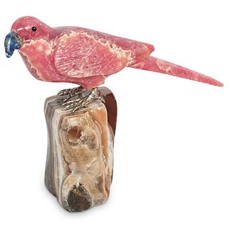 Pair Of Carved Semi Precious Stone Cockatoos