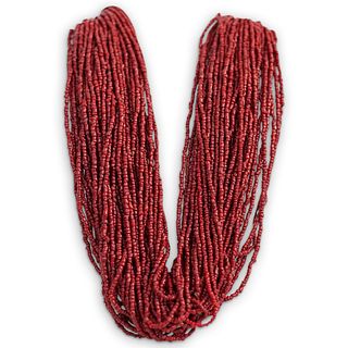 Oriental Multi Strand Beaded Coral Necklace