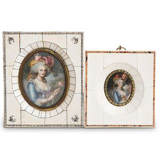 (2 Pc) Marie Antoinette Miniature Portrait Paintings