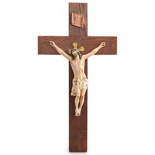 Antique Wood and Gesso Crucifix