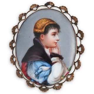 Victorian Hand Painted Portrait Brooch