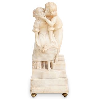 Antique Alabaster "Boy Kissing a Girl" Sculpture