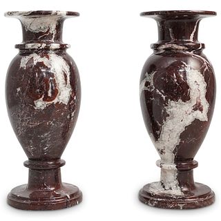 Pair of Red Zebra Marble Stone Vases