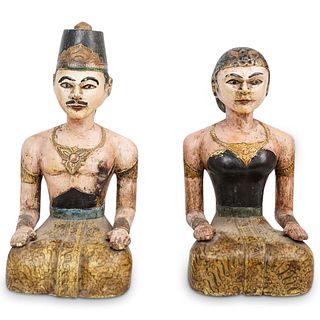 Pair of Balinese Lacquered Wood Figures