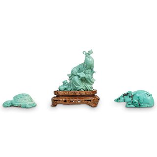 (3 Pc) Chinese Carved Turquoise Figurines
