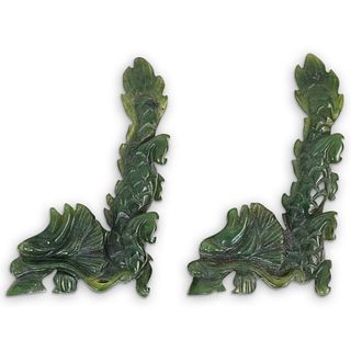 Chinese Carved Spinach Jade Foo Lions