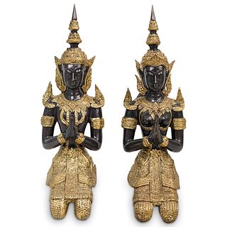Pair Of Thai Two Tone Bronze Buddhas