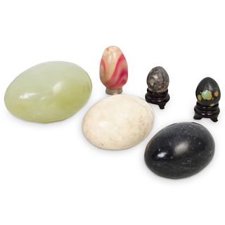 (6 Pc) Chinese Carved Stone and Wood Eggs