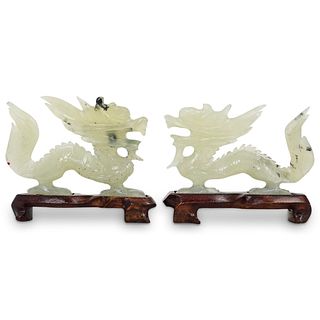 Pair of Jade Carved Dragons