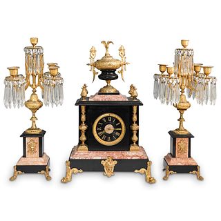 Dore Bronze Mounted Marble & Slate Clock Garniture