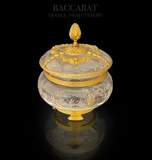 19th C. Baccarat Crystal Dore Bronze Casket/Jewelry Box