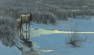 Robert Bateman (b. 1930) — Evening Light - American Elk (1995)
